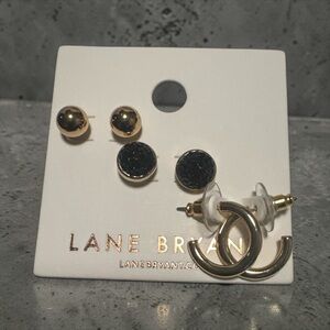 Gold Tone Hoop & Stud Earring Set Black Pave Studs Multi Pair Set NWT (BR1313/1)